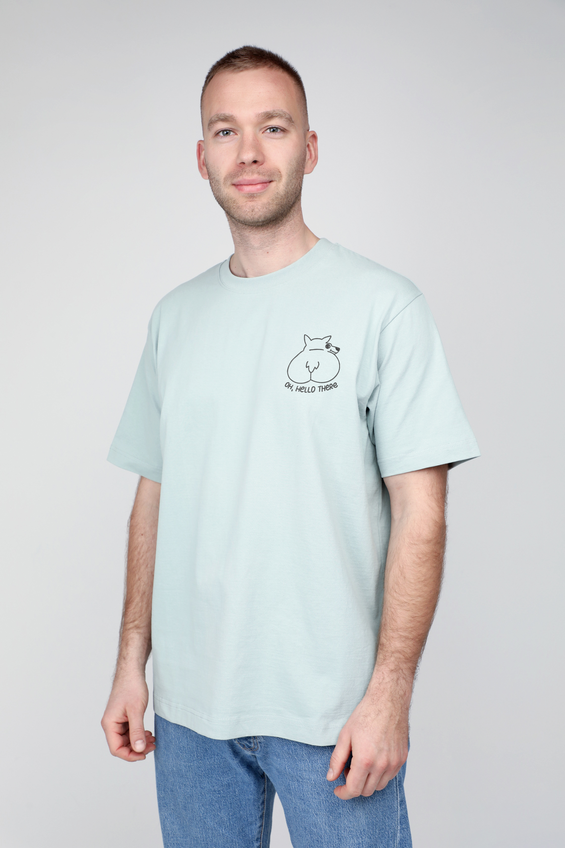 Oh, hello there! | Heavyweight T-Shirt with embroidered dog. Oversized | Unisex | animalistus
