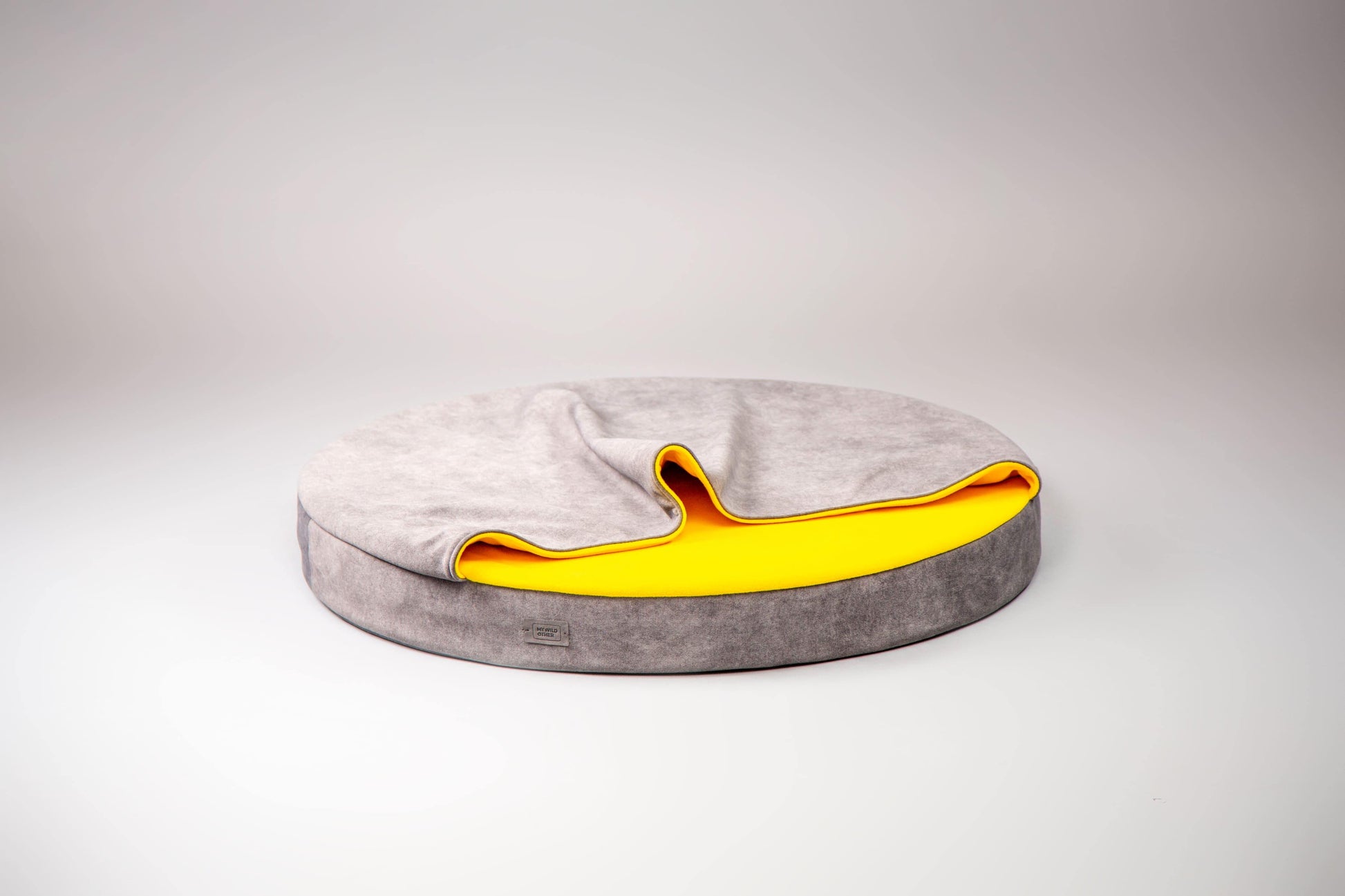 Cozy cave dog bed | STEEL GREY+YELLOW - premium dog goods handmade in Europe by My Wild Other