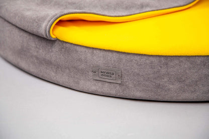 Cozy cave dog bed | STEEL GREY+YELLOW - premium dog goods handmade in Europe by My Wild Other