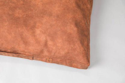 2-sided leather dog cushion bed. TAWNY BROWN - premium dog goods handmade in Europe by My Wild Other