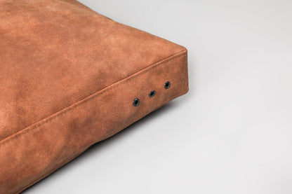 2-sided leather dog cushion bed. TAWNY BROWN - premium dog goods handmade in Europe by My Wild Other