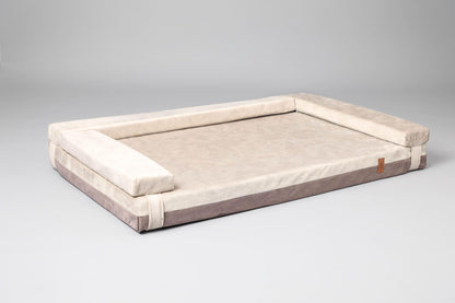 2-sided transformer dog bed. BEIGE+TAUPE - premium dog goods handmade in Europe by My Wild Other
