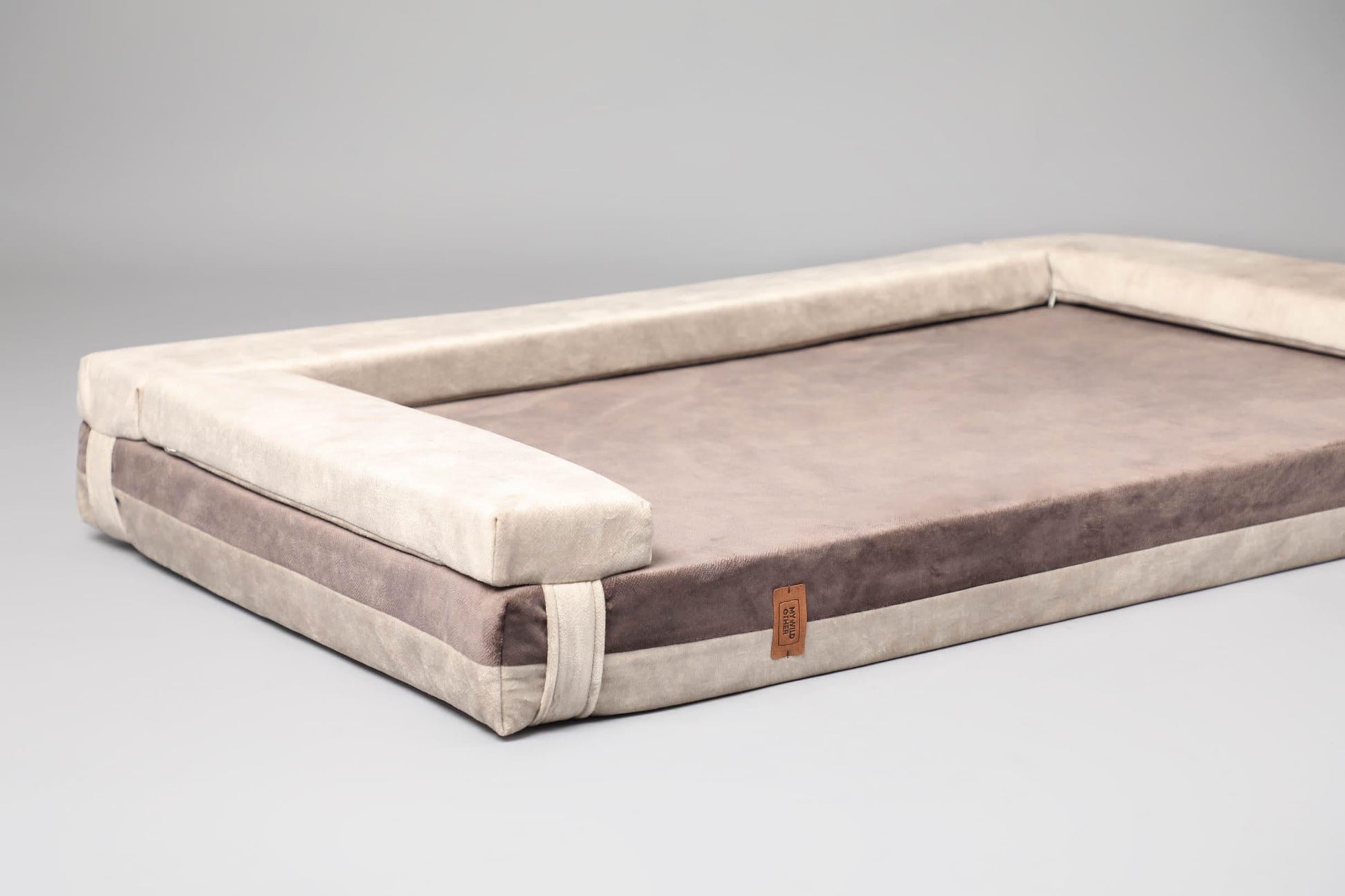 2-sided transformer dog bed. BEIGE+TAUPE - premium dog goods handmade in Europe by My Wild Other