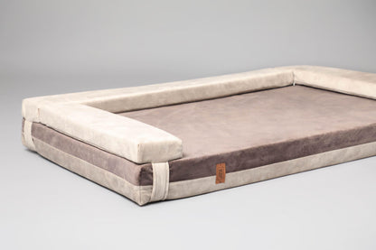 2-sided transformer dog bed. BEIGE+TAUPE - premium dog goods handmade in Europe by My Wild Other