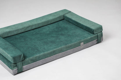 Transformer dog bed | Extra comfort & support | 2-sided | MOSS GREEN+STEEL GREY - premium dog goods handmade in Europe by My Wild Other