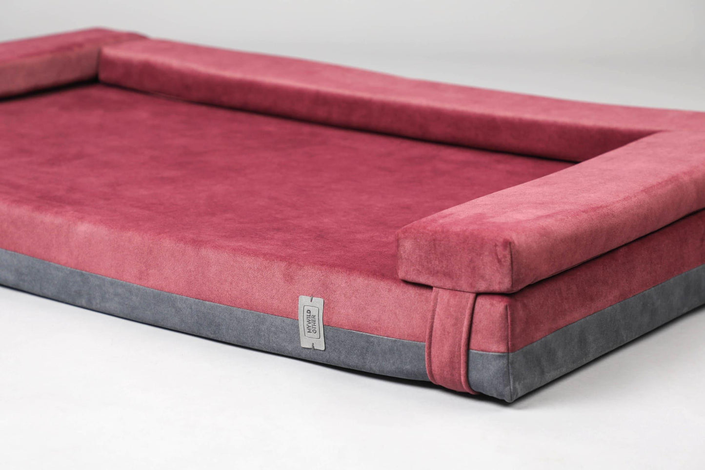 Transformer dog bed | Extra comfort & support | 2-sided | WINE RED+STEEL GREY - premium dog goods handmade in Europe by My Wild Other