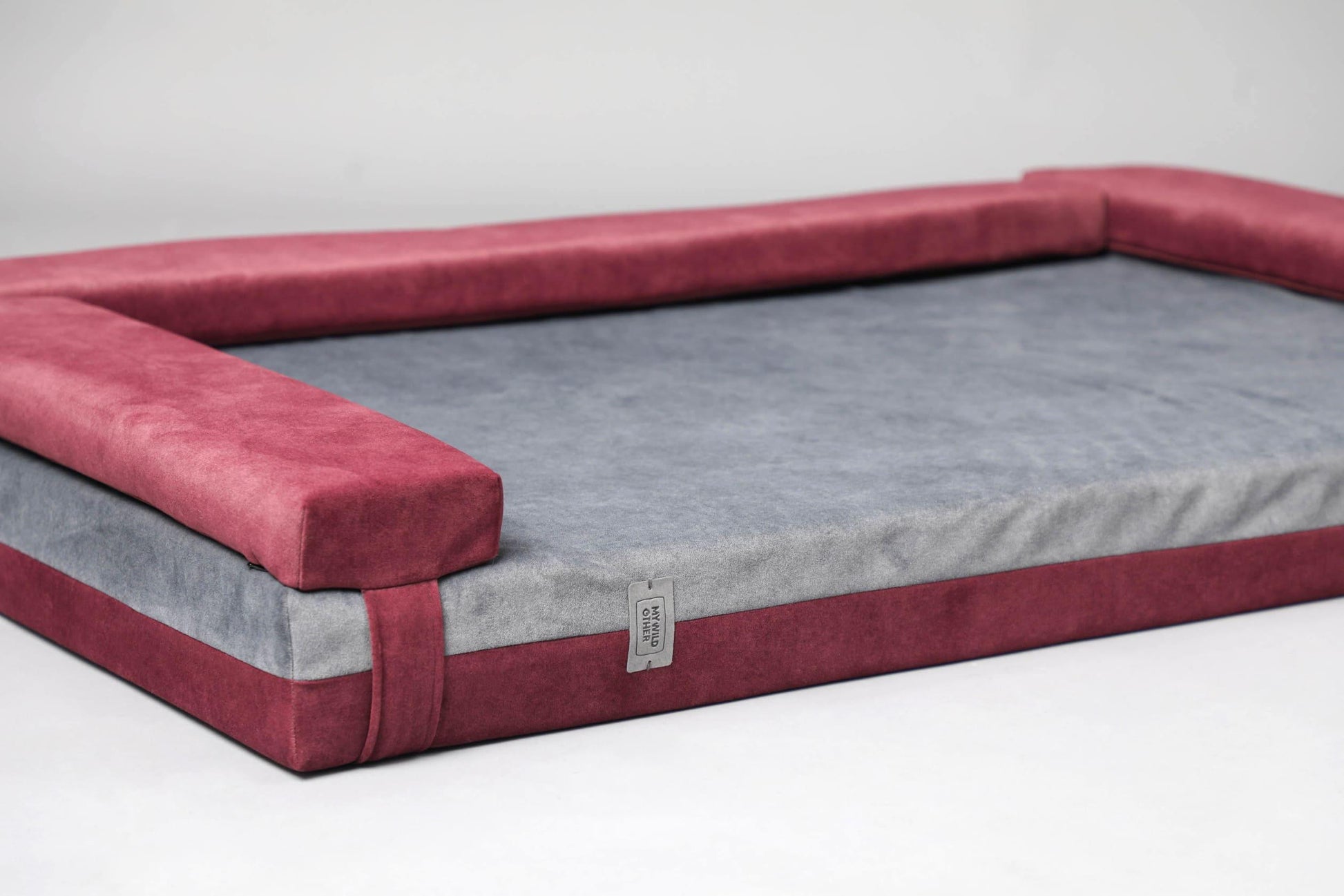 Transformer dog bed | Extra comfort & support | 2-sided | WINE RED+STEEL GREY - premium dog goods handmade in Europe by My Wild Other
