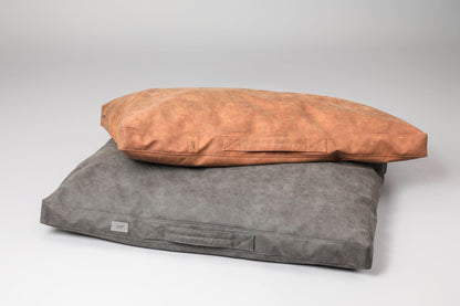 2-sided leather dog cushion bed. TAWNY BROWN - premium dog goods handmade in Europe by My Wild Other