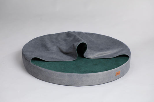 Cozy cave dog bed. STEEL GREY+MOSS GREEN - premium dog goods handmade in Europe by My Wild Other