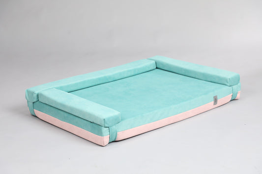 2-sided transformer dog bed. MINT GREEN+FLAMINGO PINK - premium dog goods handmade in Europe by My Wild Other