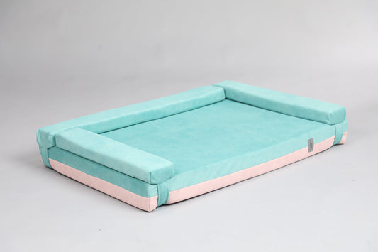 Transformer dog bed | Extra comfort & support | 2-sided | MINT GREEN+FLAMINGO PINK - premium dog goods handmade in Europe by animalistus