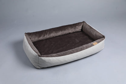 Modern dog bed with sides | 2-sided | HOUNDSTOOTH+TAUPE | animalistus