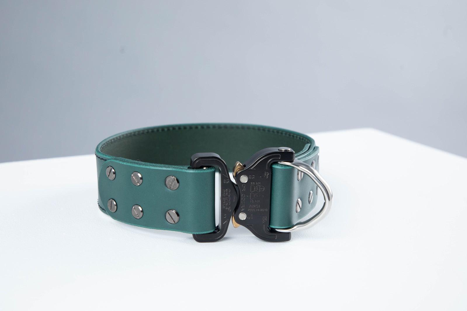 Green leather dog collar with COBRA® buckle | animalistus