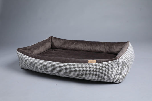 2-sided modern style dog bed. HOUNDSTOOTH+TAUPE - premium dog goods handmade in Europe by My Wild Other