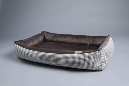 Modern dog bed with sides | 2-sided | HOUNDSTOOTH+TAUPE | animalistus