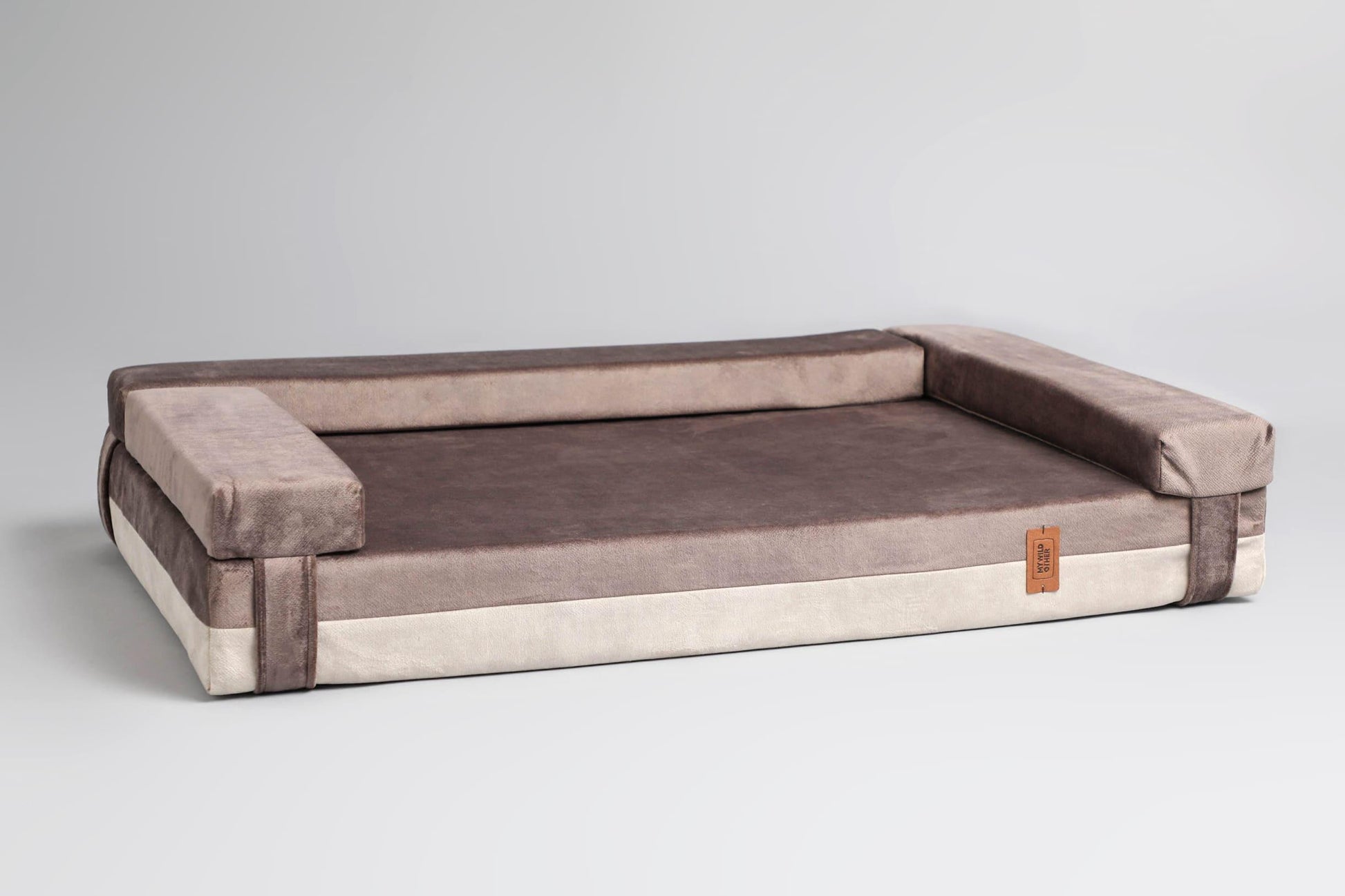 2-sided transformer dog bed. BEIGE+TAUPE - premium dog goods handmade in Europe by My Wild Other