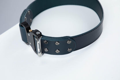 Blue leather dog collar with COBRA® buckle - premium dog goods handmade in Europe by My Wild Other