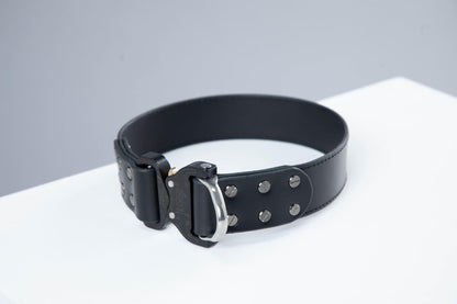 Black leather dog collar with COBRA® buckle - premium dog goods handmade in Europe by animalistus