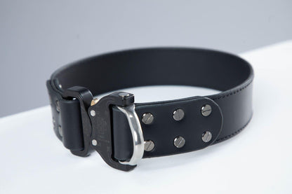 Black leather dog collar with COBRA® buckle | animalistus