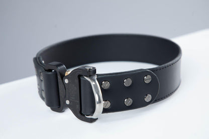 Black leather dog collar with COBRA® buckle - premium dog goods handmade in Europe by animalistus