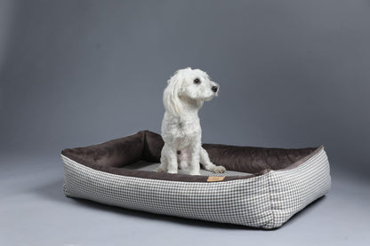 Modern dog bed with sides | 2-sided | HOUNDSTOOTH+TAUPE | animalistus