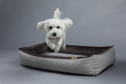 Modern dog bed with sides | 2-sided | HOUNDSTOOTH+TAUPE - premium dog goods handmade in Europe by animalistus
