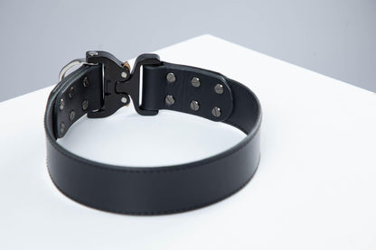 Black leather dog collar with COBRA® buckle | animalistus