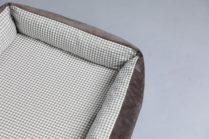 Modern dog bed with sides | 2-sided | HOUNDSTOOTH+TAUPE | animalistus