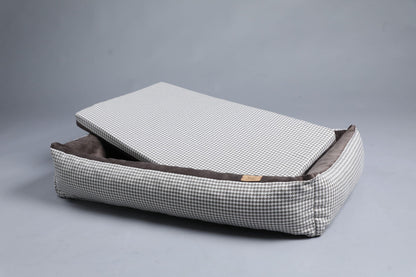 Modern dog bed with sides | 2-sided | HOUNDSTOOTH+TAUPE | animalistus