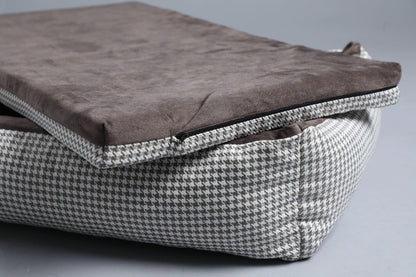 Modern dog bed with sides | 2-sided | HOUNDSTOOTH+TAUPE | animalistus