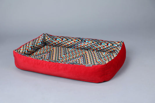 2-sided modern style dog bed. CHECKERED RED - premium dog goods handmade in Europe by My Wild Other