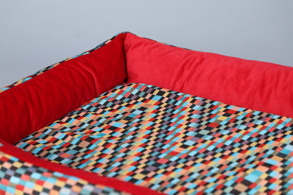 Modern dog bed with sides | 2-sided | CHECKERED + RED - premium dog goods handmade in Europe by My Wild Other