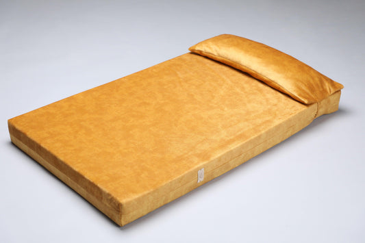 2-sided extra large & supportive dog bed. AMBER YELLOW - premium dog goods handmade in Europe by My Wild Other