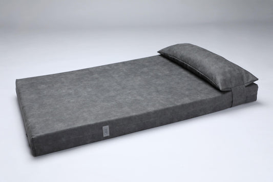 2-sided extra large & supportive leather dog bed. IRON GREY - premium dog goods handmade in Europe by My Wild Other