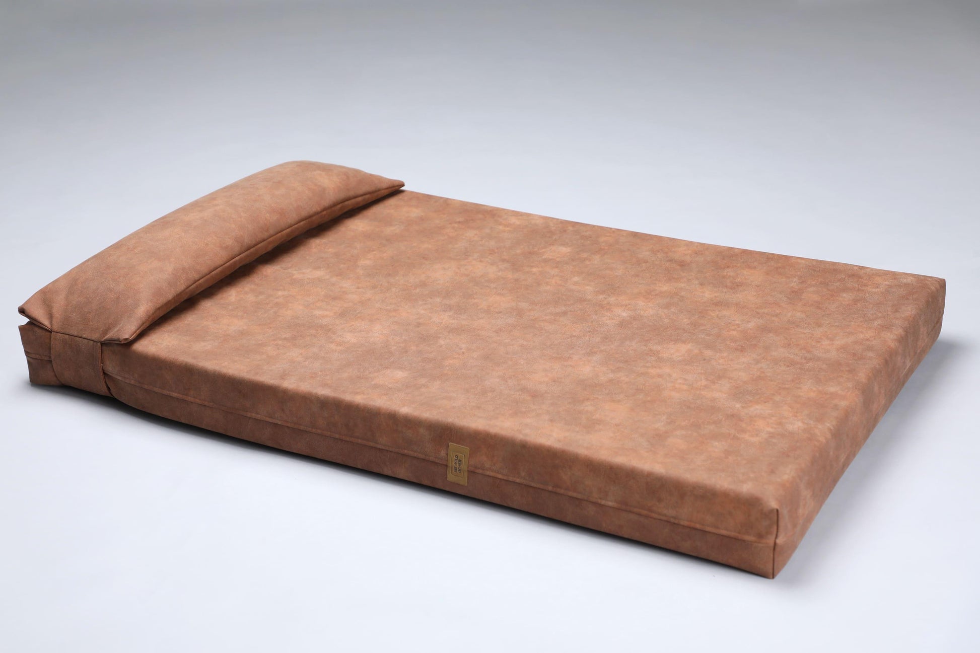 2-sided extra large & supportive leather dog bed. TAWNY BROWN - premium dog goods handmade in Europe by My Wild Other
