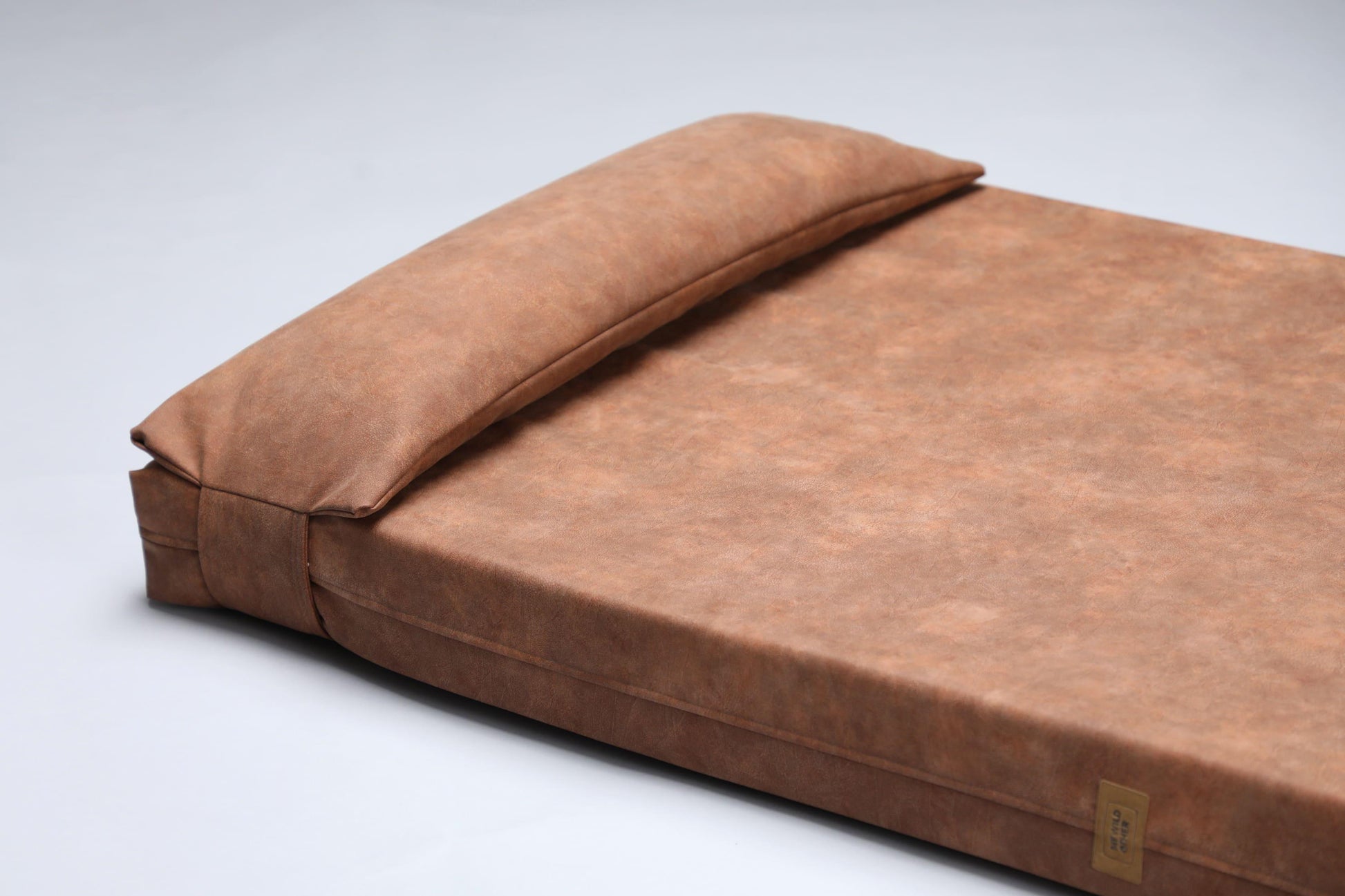 2-sided extra large & supportive leather dog bed. TAWNY BROWN - premium dog goods handmade in Europe by My Wild Other