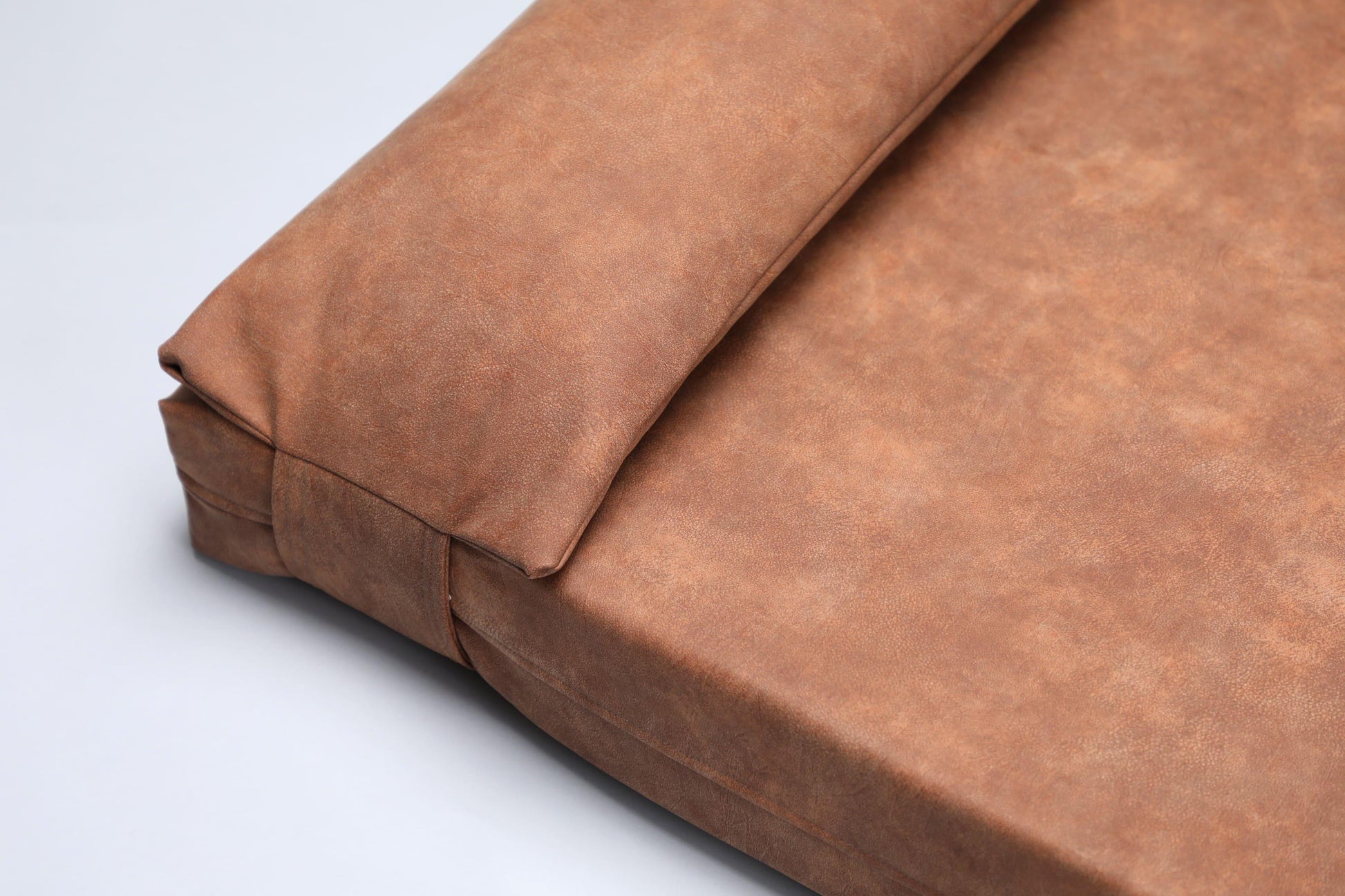 2-sided extra large & supportive leather dog bed. TAWNY BROWN - premium dog goods handmade in Europe by My Wild Other