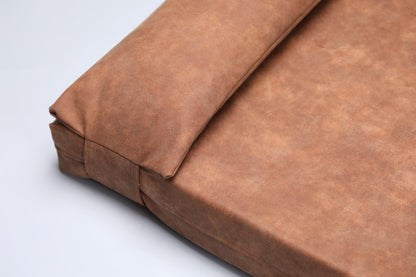 2-sided extra large & supportive leather dog bed. TAWNY BROWN - premium dog goods handmade in Europe by My Wild Other