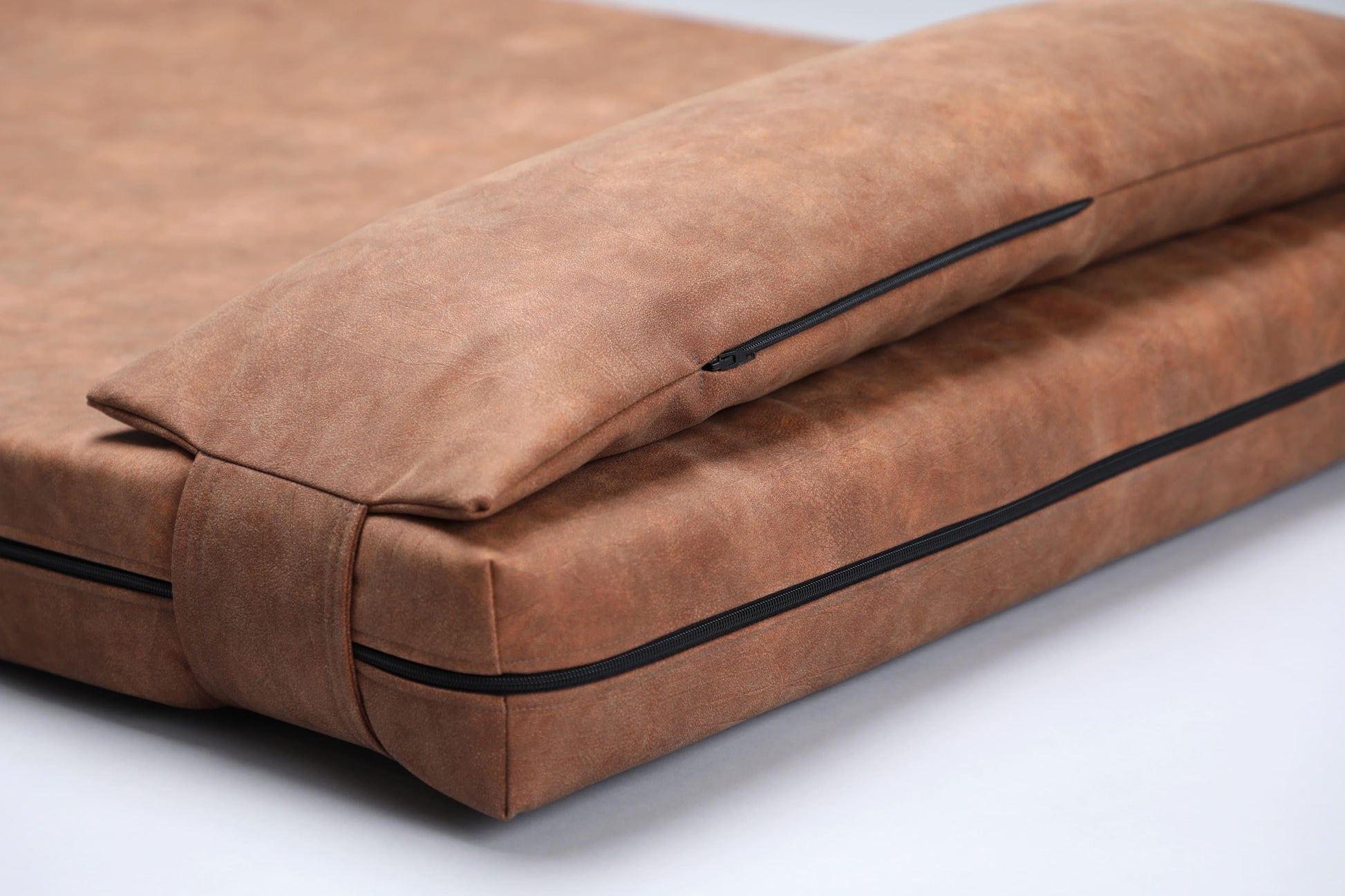 2-sided extra large & supportive leather dog bed. TAWNY BROWN - premium dog goods handmade in Europe by My Wild Other