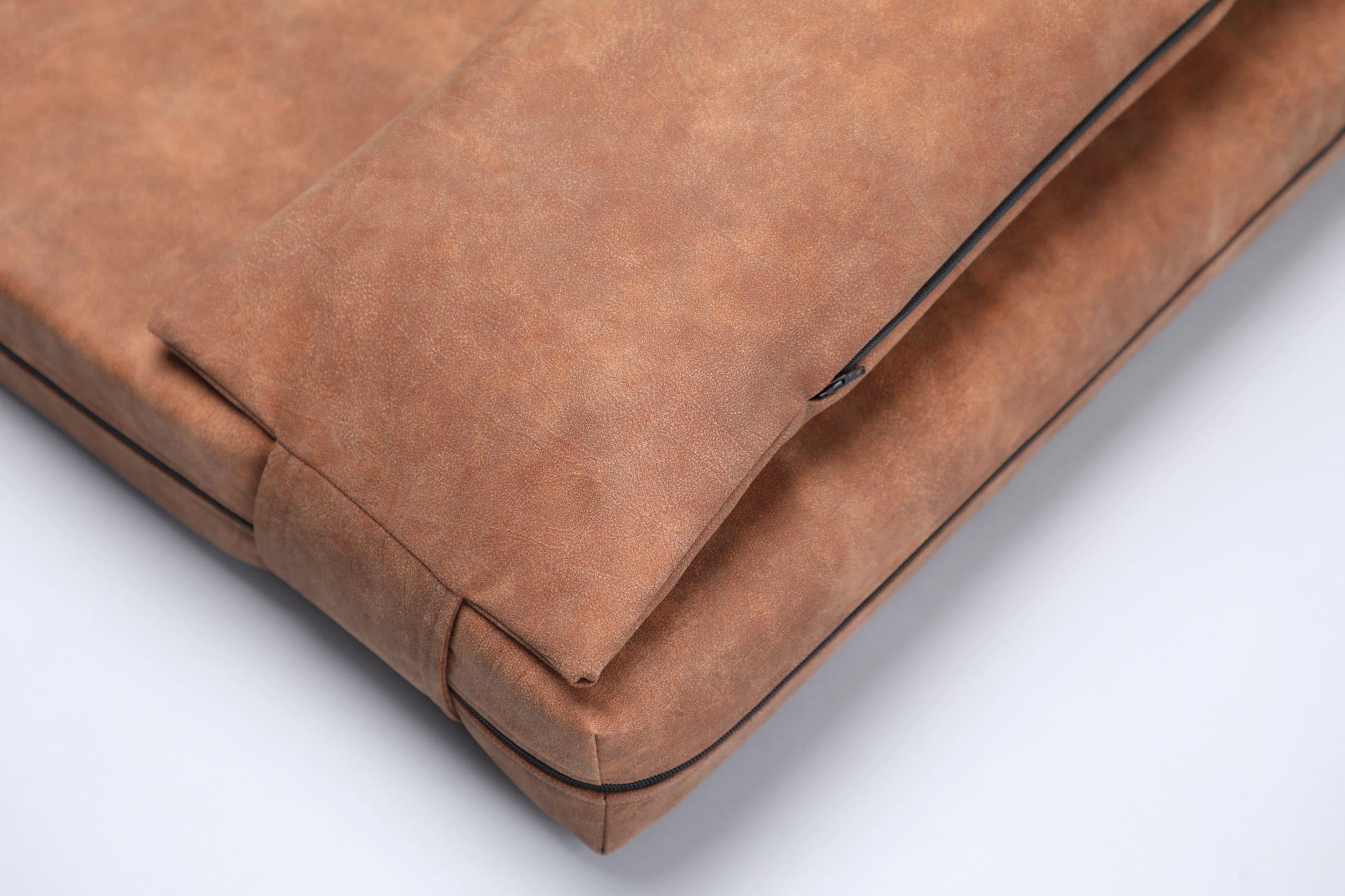 2-sided extra large & supportive leather dog bed. TAWNY BROWN - premium dog goods handmade in Europe by My Wild Other