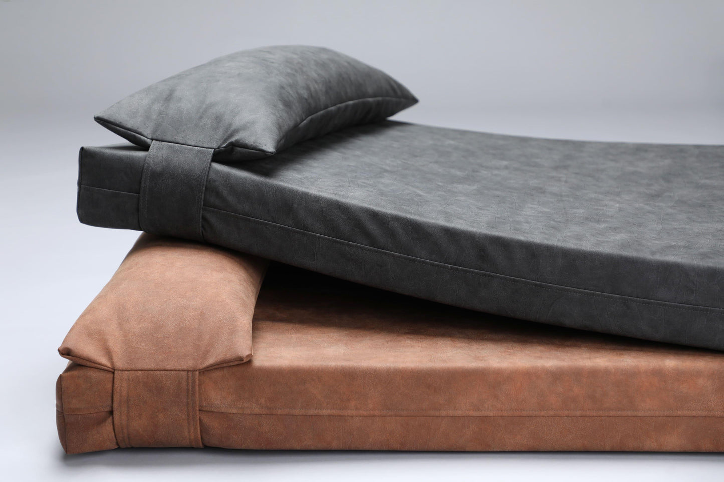 2-sided extra large & supportive leather dog bed. TAWNY BROWN - premium dog goods handmade in Europe by My Wild Other