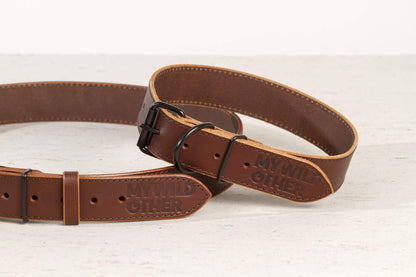 Handmade brown leather dog collar - premium dog goods handmade in Europe by animalistus