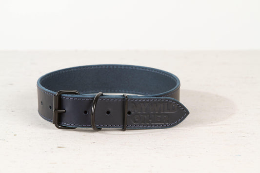 Handmade blue leather dog collar | animalistus