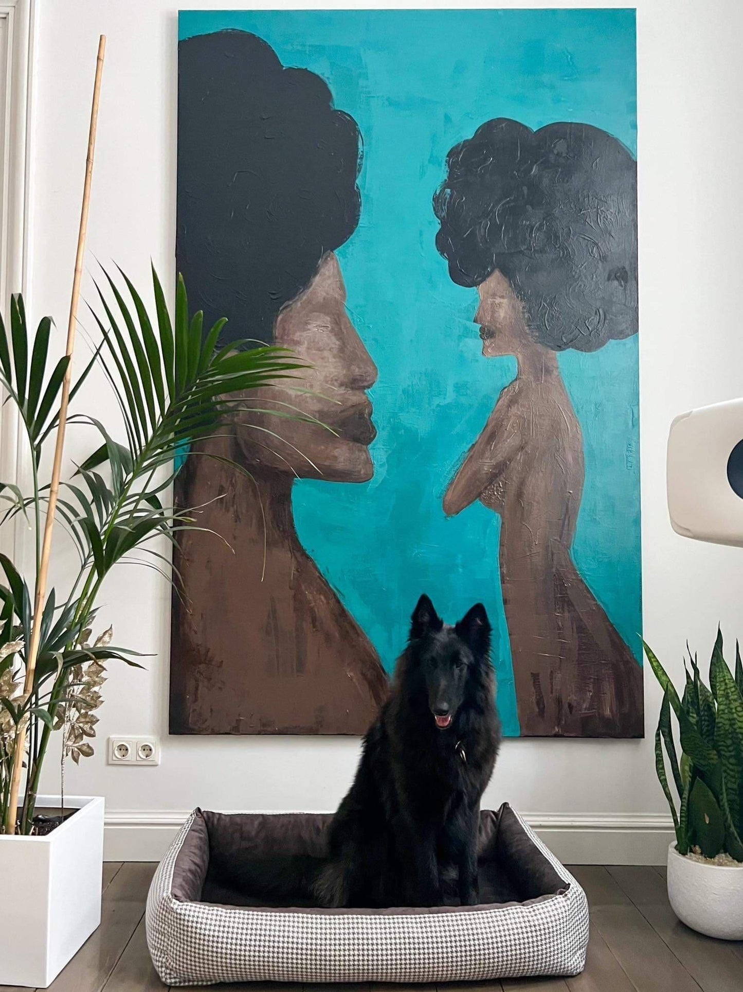 Modern dog bed with sides | 2-sided | HOUNDSTOOTH+TAUPE | animalistus