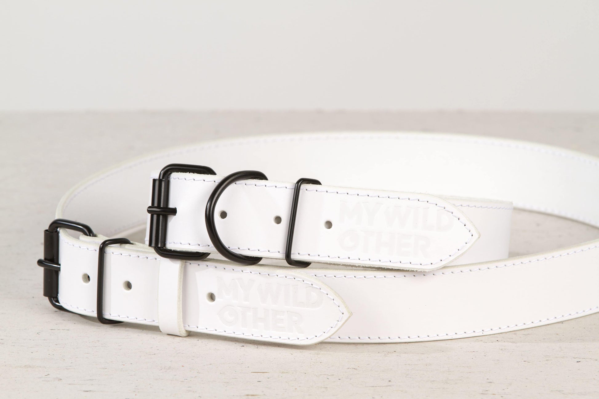 Handmade white leather dog collar - premium dog goods handmade in Europe by My Wild Other