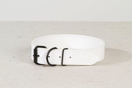 Handmade white leather dog collar - premium dog goods handmade in Europe by animalistus