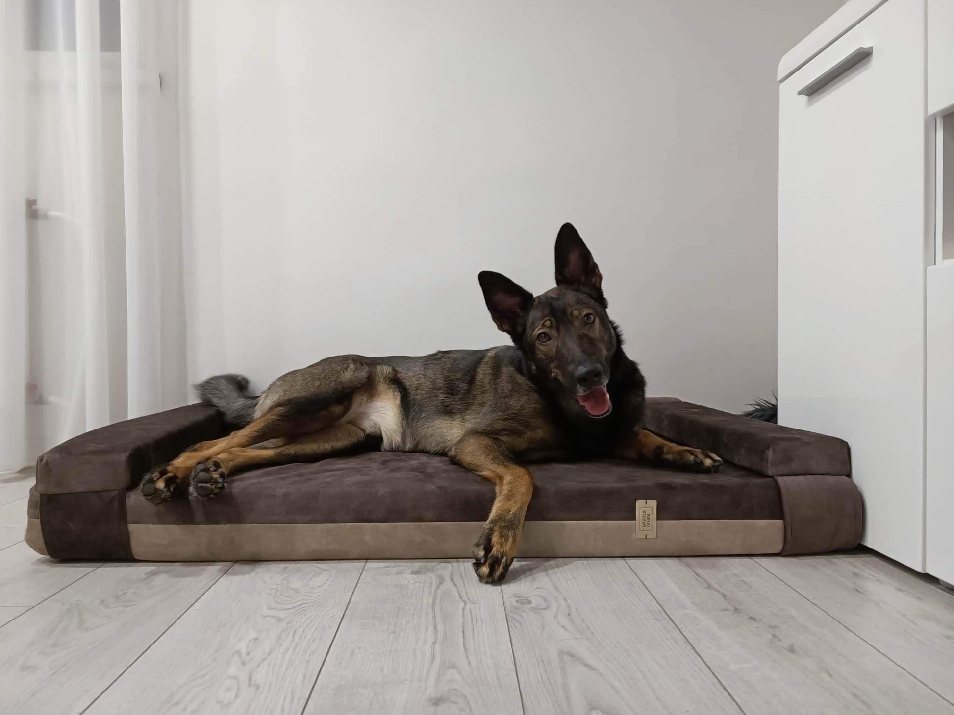 2-sided transformer dog bed. BEIGE+TAUPE - premium dog goods handmade in Europe by My Wild Other