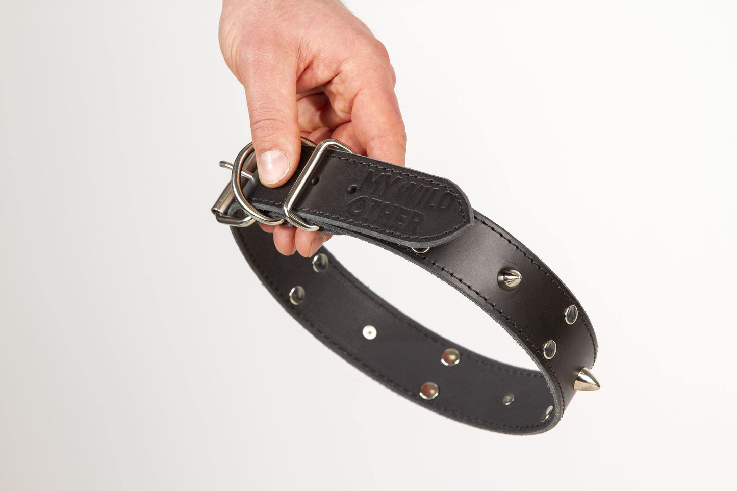 Handmade black leather STUDDED dog collar - premium dog goods handmade in Europe by animalistus