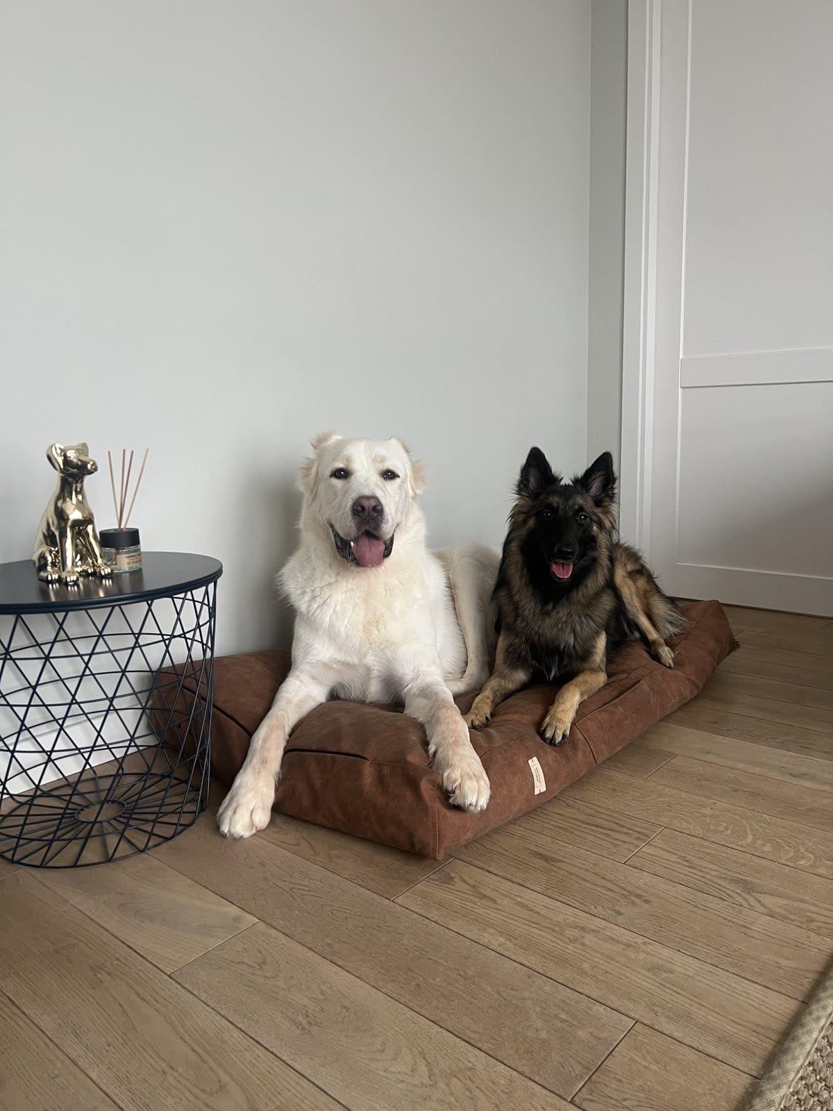 2-sided leather dog cushion bed. TAWNY BROWN - premium dog goods handmade in Europe by My Wild Other