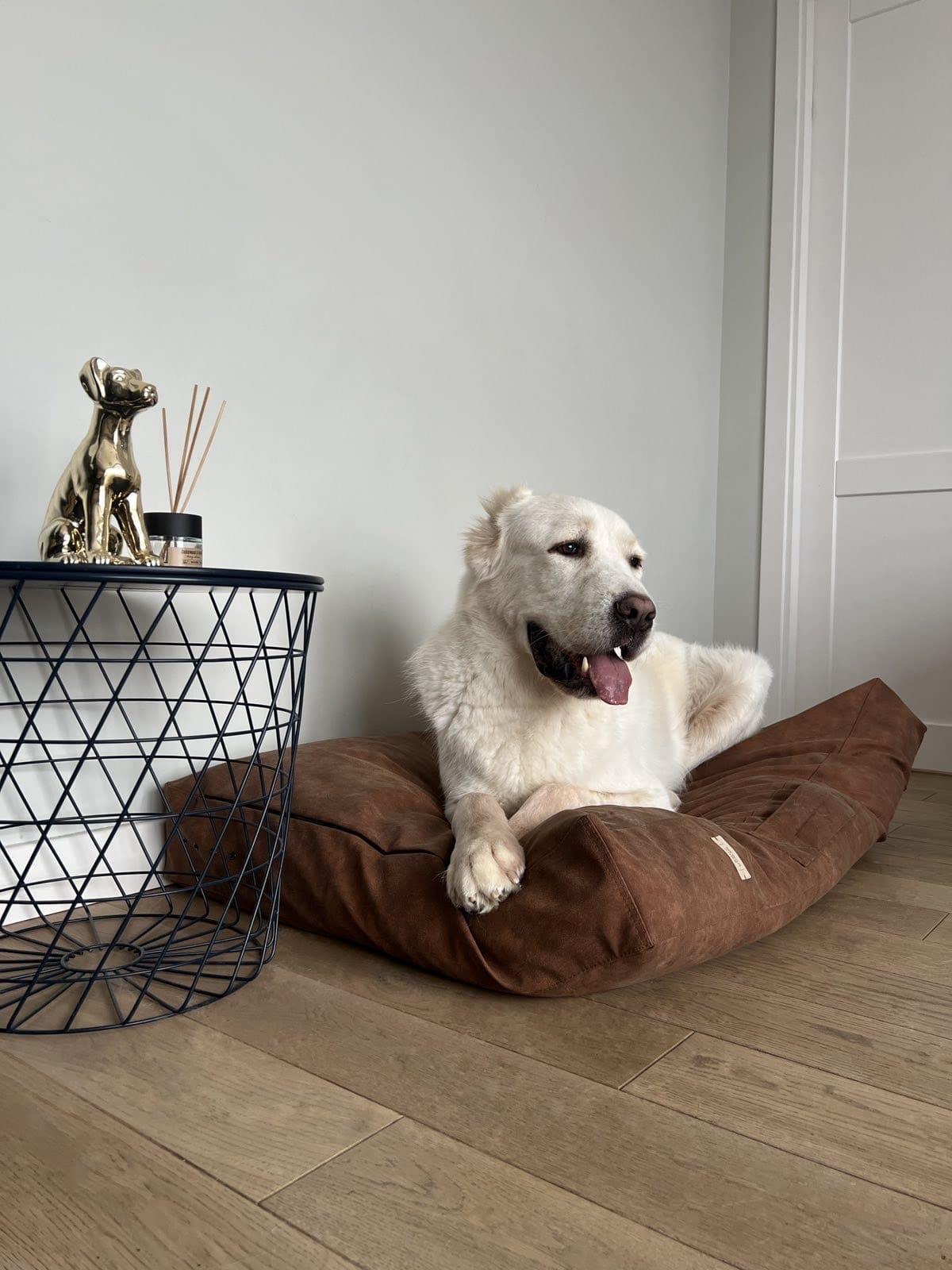 2-sided leather dog cushion bed. TAWNY BROWN - premium dog goods handmade in Europe by My Wild Other